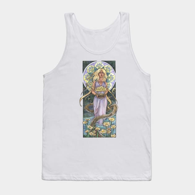 Lady of April with Bonsai and Daisies Mucha Inspired Birthstone Series Tank Top by angelasasser